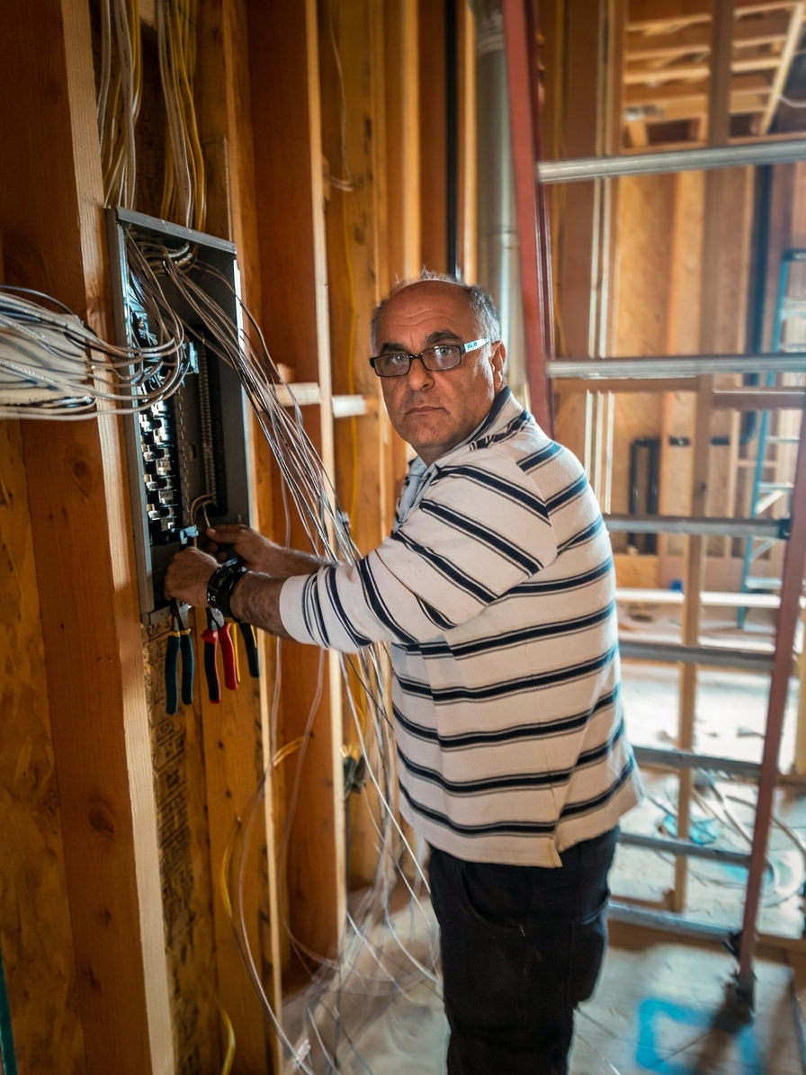 Professional electrician working on electrical panel